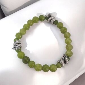 Handcrafted Unisex Jade Bead and  Pewter Dragon Bracelet